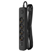 Удлинитель с USB ФОТОН 2м 4 розетки 16А с/з с выкл. 3 USB-A черный