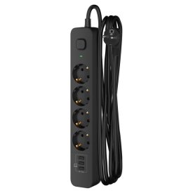 Удлинитель с USB ФОТОН 2м 4 розетки 16А с/з с выкл. 3 USB-A черный