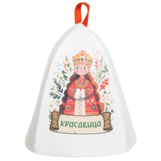 Шапка банная Красавица-весна с принтом белая