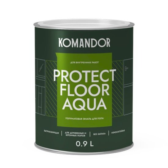 Эмаль KOMANDOR Protect Floor Aqua для пола база С 0,9 л бесцветная,арт.S1314003001