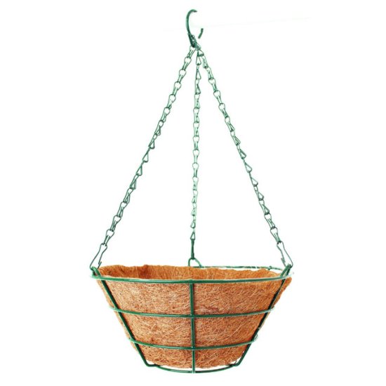 Кашпо подвесное металлическое с вкладышем из коковиты d25см усеченный конус