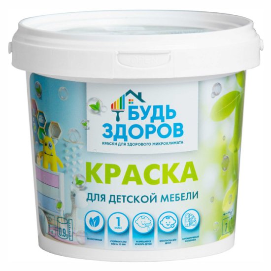 Краска в/д БУДЬ ЗДОРОВ для детской мебели 1,0 кг белая, арт. 4607130863947