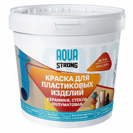 Краска в/д AQUASTRONG для пластика, керамики, стекла полуматовая  350 гр белая, арт.4607130866559