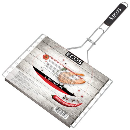 Решетка-гриль ECOS 35х25х1,5см хром.сталь, дерево 60см общая длина