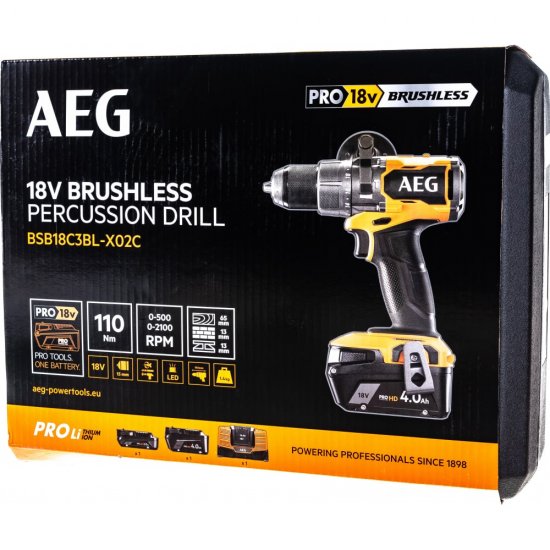 Ударная бесщеточная аккумуляторная дрель-шуруповерт AEG BSB18C3BL-X02C