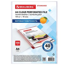 Набор файлов перфорированные BRAUBERG Standard А4 100 шт 40 мкм матовые
