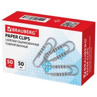 Скрепки BRAUBERG 50мм 50 шт оцинкованные гофрированные