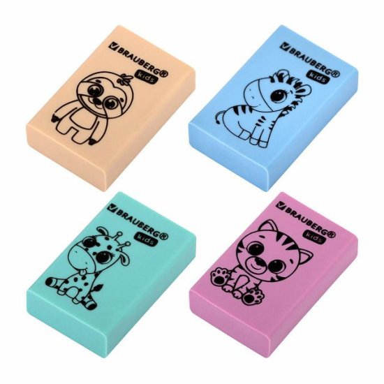 Ластик BRAUBERG Kids Школьный 26х17х7мм прямоугольный пастельный в асс-те