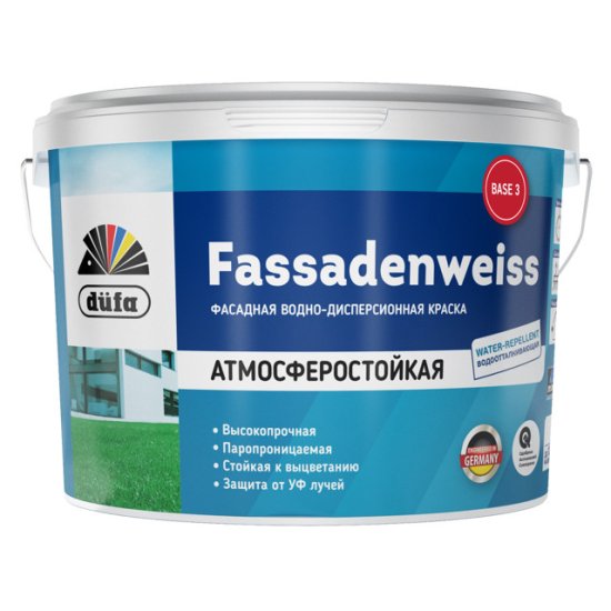 Краска в/д  DUFA Fassadenweiss фасадная бесцветная 9л, арт. МП00-013958