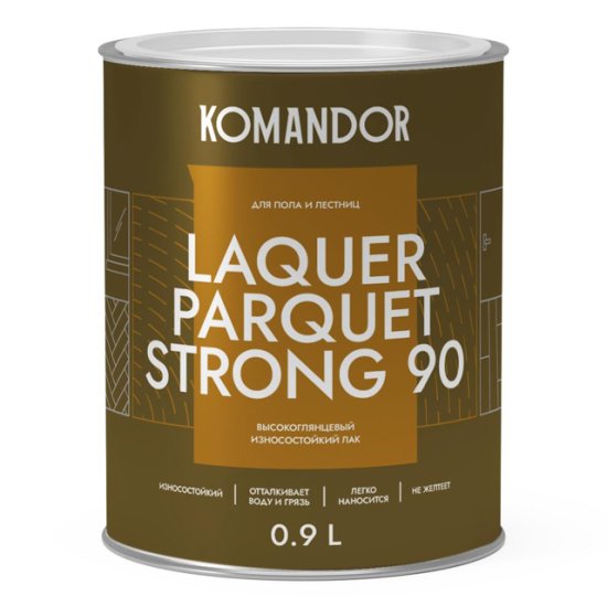 Лак в/д паркетный KOMANDOR Laquer Parquet Strong 90 0,9 л высокоглянцевый, арт.S1319003001