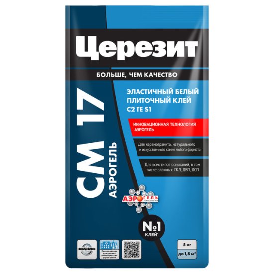 Клей плиточный ЦЕРЕЗИТ CM17 Аэрогель эластичный класс C2 TE S1 белый 5 кг