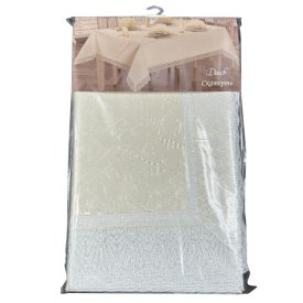 Скатерть ПВХ Афина с каймой овальная 132х178см бежевая, арт.14585