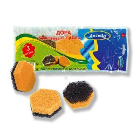 Набор губок ANTELLA Дора 3шт 9х7х3,3см вакуумная упаковка