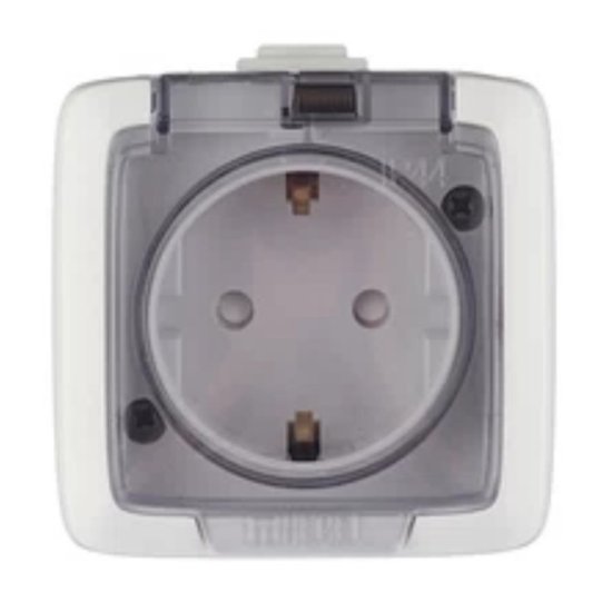 Розетка 1 пост HEGEL Alfa IP44 с заземлением с/к с/ш белый