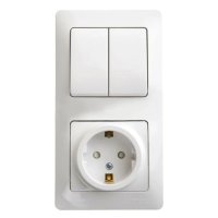 Блок 2-клавишный выключатель и розетка SYSTEME ELECTRIC Glossa c/з белый