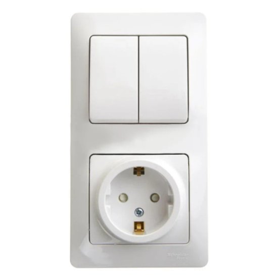 Блок 2-клавишный выключатель и розетка SYSTEME ELECTRIC Glossa c/з белый