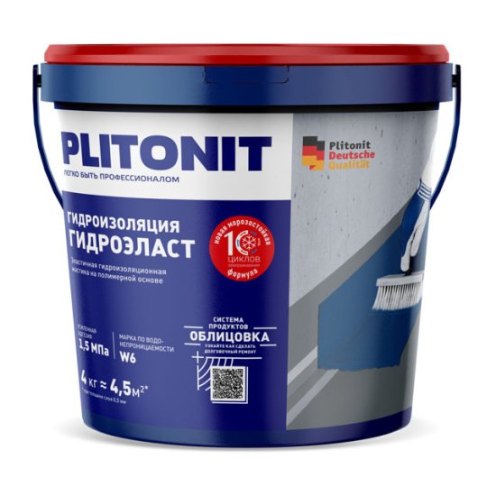 Гидроизоляция PLITONIT Гидроэласт полимерная 4кг, арт.Н007017