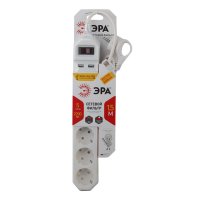 Сетевой фильтр ЭРА USF-5es 1,5м USB-W с/з 3x0,75мм кв с выключателем