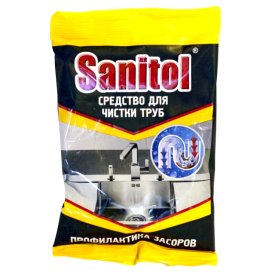 Средство чистящее SANITOL Антизасор для удаления засоров в трубах порошок 90г