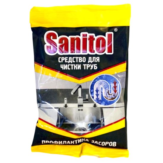 Средство чистящее SANITOL Антизасор для удаления засоров в трубах порошок 90г