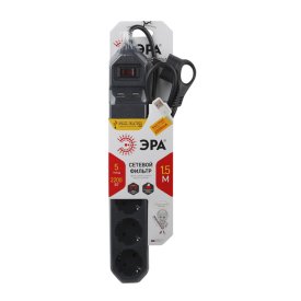 Сетевой фильтр ЭРА USF-5es-1.5m-USB-B с/з 3x0,75мм кв с выключателем 5гн+2USB 1,5м черный