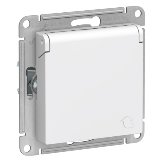 Розетка 1 пост Atlas Design с/з с/ш с крышкой IP20 белый
