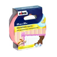 Лента малярная UNIBOB для деликатных поверхностей 25ммх25м розовая, арт.87251