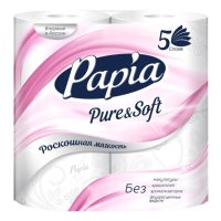 Бумага туалетная PAPIA Pure&Soft 4 шт/уп. 5-слойные 140 листов без аромата