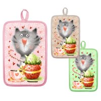 Прихватка кухонная Коты 14х22см в ассортименте (разные цвета), арт. 020-Коты