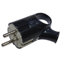 Вилка угловая с ушком DUWI с/з 16А 250В черная