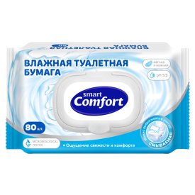 Бумага туалетная SMART Comfort влажная водорастворимая с клапаном 80шт