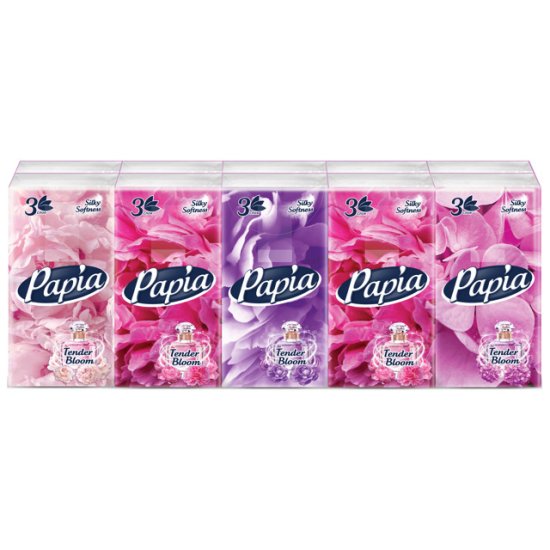Платки носовые PAPIA Tender Bloom 3-слойные 10шт 10уп.
