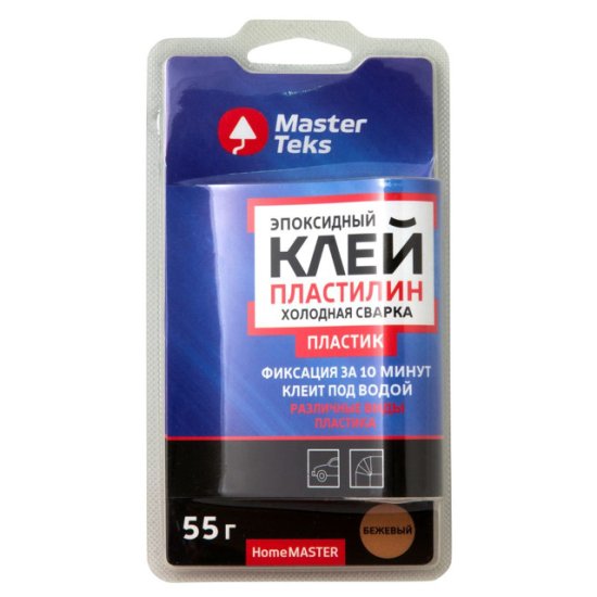 Клей эпоксидный MASTERTEKS Холодная Сварка пластилин для пластика 55г бежевый, арт.9753191