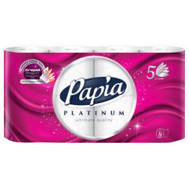 Бумага туалетная PAPIA Platinum 8шт в уп. 5-слойные 85 листов без аромата