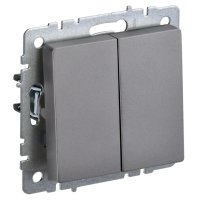 Переключатель 2-клавишный IEK BRITE проходной 10А сталь