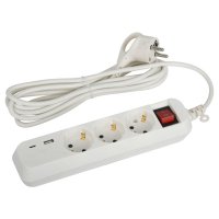 Удлинитель с USB ЭРА 3м 3-местный с/з 3x0,75мм2 10А с выключателем белый