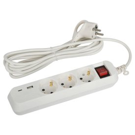 Удлинитель с USB ЭРА 3м 3-местный с/з 3x0,75мм2 10А с выключателем белый