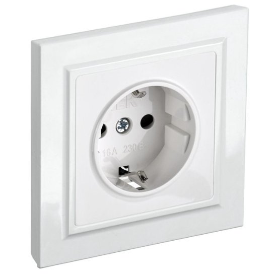 Розетка 1 пост IEK BRITE с/з с/ш 16А в сборе белый