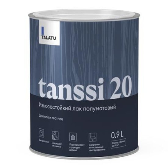 Лак полиуретановый TALATU Tanssi 20 для полов и лестниц п/матовый 0,9 л бесцветный, арт.S1217003001