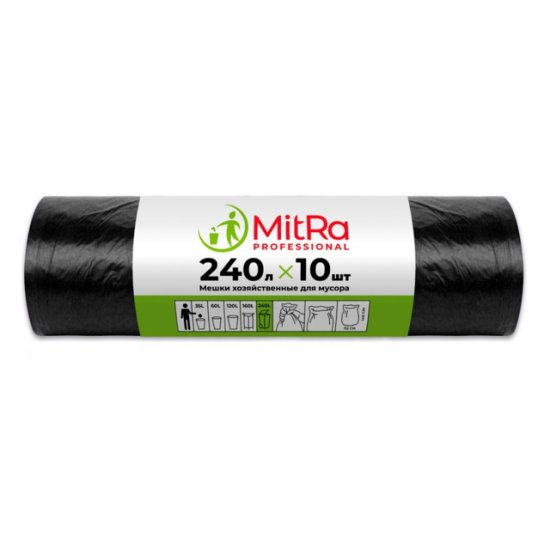 Мешки для мусора MITRA Professional 240л 10шт 112х140см 30мкм черные