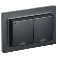 Розетка 2 поста IEK BRITE с/з с/ш с крышкой 16А IP44 в сборе черный