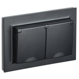 Розетка 2 поста IEK BRITE с/з с/ш с крышкой 16А IP44 в сборе черный