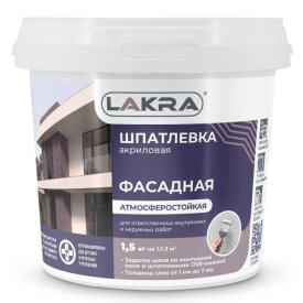 Шпатлевка акриловая ЛАКРА фасадная атмосферостойкая 1,5кг, арт.9593091
