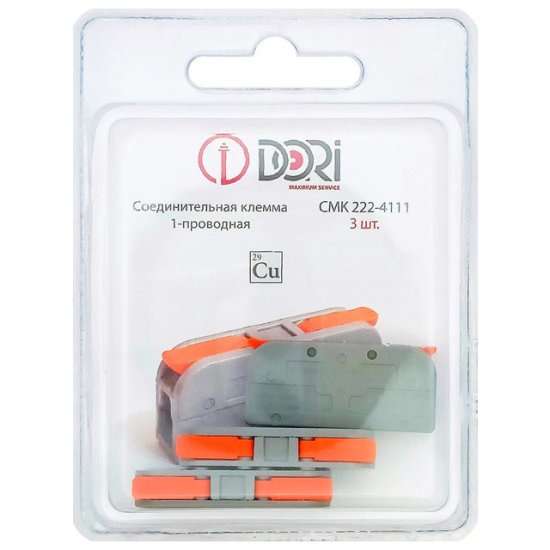Клемма проходная DORI с рычажком 1х4мм.кв 3шт серый