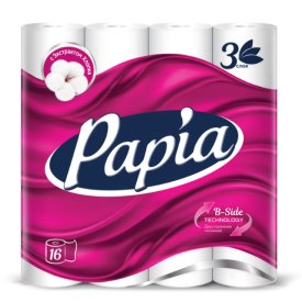 Бумага туалетная PAPIA 16шт в уп. 3-слойные 140 листов без аромата