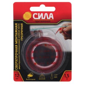 Лента двусторонняя СИЛА  монтажная сверхпрочная 12мм x 1,5м прозрачная, арт.SDST-1215TR