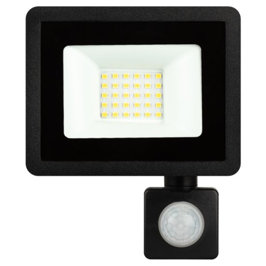 Прожектор светодиодный ЭРА 30Вт 2400Лм 6500К с датчиком движения черный