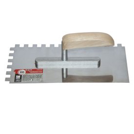 Кельма TOOLBERG нержавеющая сталь деревянная рукоятка 130х270мм зуб 10х10мм, арт.1401210