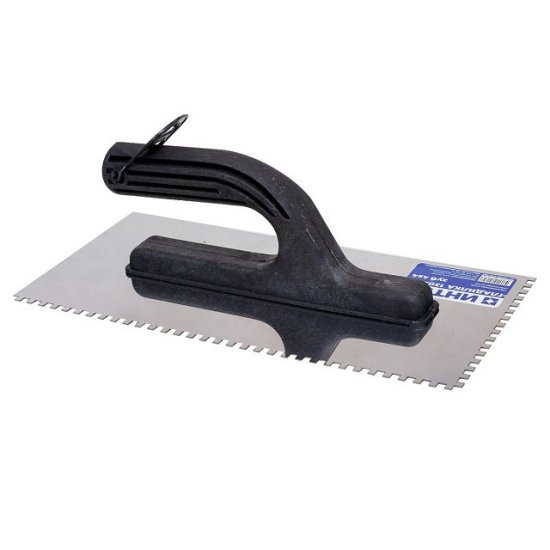 Кельма зубчатая ИНТЕК нержавеющая сталь 270х130 мм зуб 4х4 мм, арт.10105-270-004