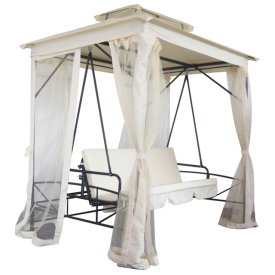 Качели садовые с антимоскитной сеткой 1,87х1,47х2,4м бежевые (до 300кг)